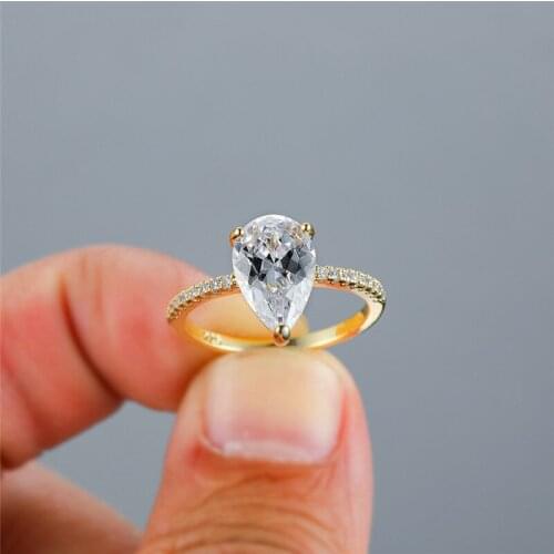 Simple Female White Crystal Stone Ring Vintage Gold Color Thin Wedding Ring Charm Bridal Water Drop Engagement Rings For Women