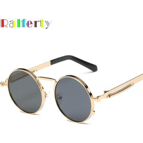 Ralferty Vintage Round Sunglasses Women Men Steampunk Goggles Retro Gold Metal Sun Glasses Hip Pop Wire Frame Teashade 6634