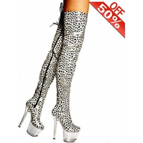 Mixed colors Zebra Knee high boots Thick platform Zipper Sexy Fetish Trend Nightclub Stripper 20cm High heeled shoes 8 inches