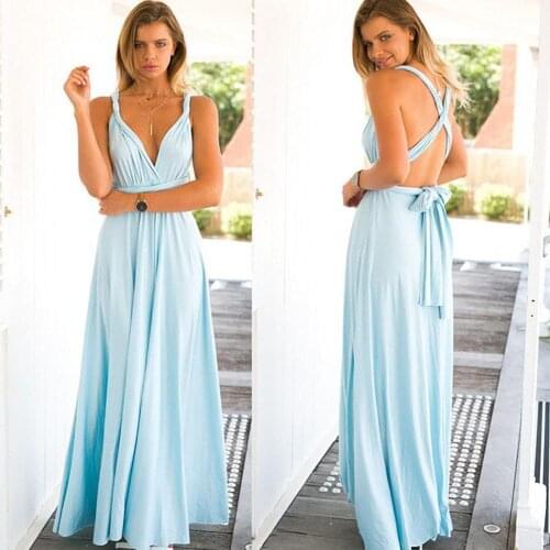 Sexy Women Summer Dress Stunning V-neck High Waist Party Solid Vestido Sleeveless Floor Length Backless Ladies Elegant Dresses