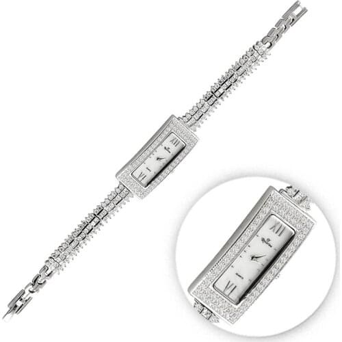 Silverlina Silver Zircon Stone Wristwatch Clock