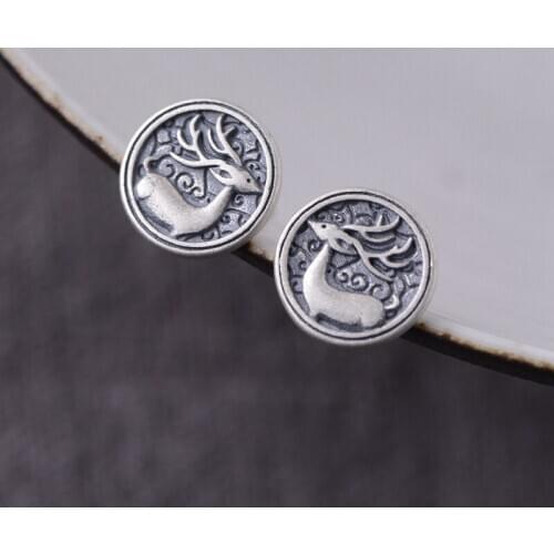 925 Sterling Silver Deer Compact Deer Stud Earrings Women Punk Earrings Vintage Party Wedding Jewelry for Girls Women Jewelry