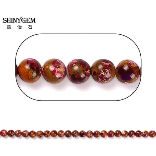 ShinyGem 8mm Round Dyed Purple Pattern Natural Stone Beads For Handmade Jewelry Making Brown Green Sea Sediment Jaspers 1 Strand