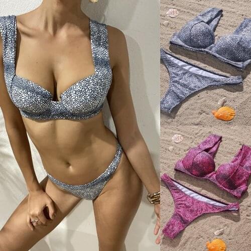Underwire hard cup sexy thong Low waist bikini Beachwear Two Piece printed t Beachwear Padded Swimwear Bikini Set Swimsuit