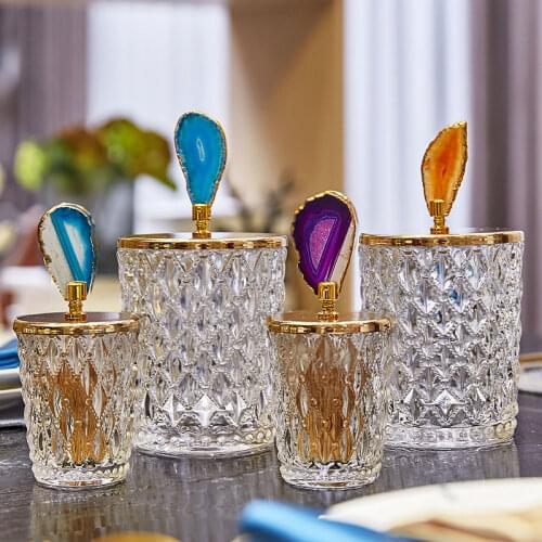 Agate Storage Jar Phnom Penh Glass Candy Jewelry Box Creative Alloy Cover Household Toothpick Cotton Jar Luxury Agate Container