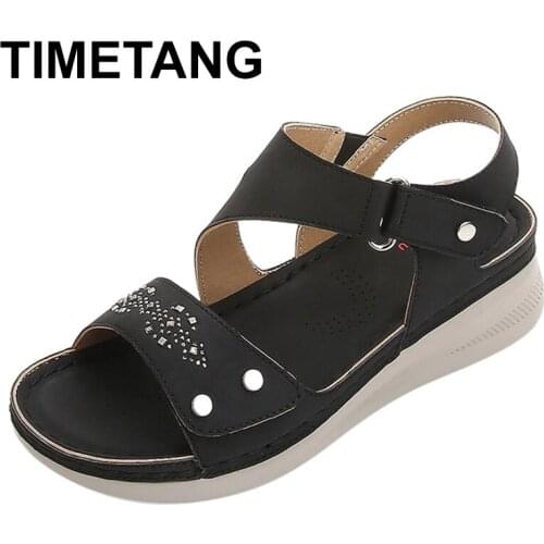 TIMETANG Spring Summer New Women Sandals Wedges Footwear Womens Shoes Fashion Comfortable Casual Light Buckle Female Flat Shoe