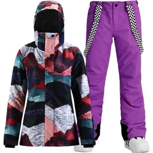 Colorful Women Ski Suit Jacket Waterproof Skiing Jacket and Pants Set Winter Windproof Warm Jacket Outdoor Clothing