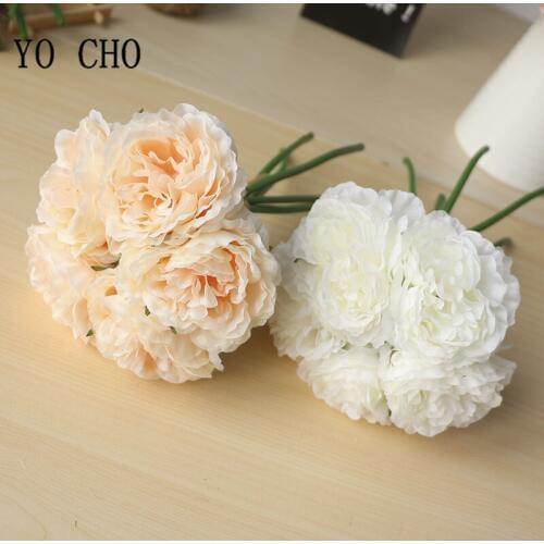 YO CHO Bridal bouquet silk peony flower 100% hand artificial silk fake flower wedding decoration 5 peony ball