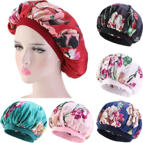 2019 Women Night Sleep Cap 1pc Hair Bonnet Hat Head Cover Satin Wide Adjust Elastic Band Skullies Ladies Accessories New Hot