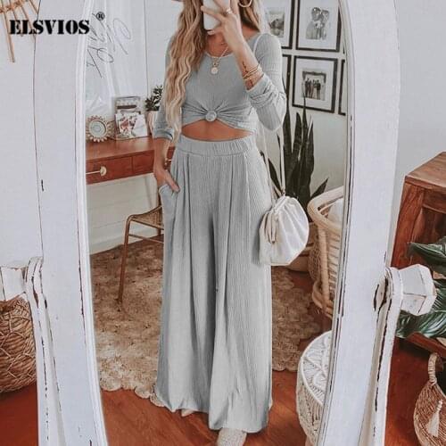 Fall Winter New Women Casual Two-Piece Elegant Solid Color O Neck Long Sleeve Blouse Pants Loose Streetwear Wide Leg Pants Suits