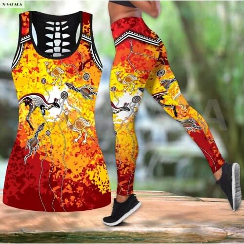 Beautiful Culture Art Two Piece Yoga Set Women 3D Print Vest Hollow Out Tank Top High Waist Legging Summer Casual Sport