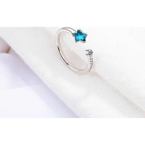 New sterling silver ring fashion opening ring adjustable size womens sterling silver jewelry accessories blue crystal ring