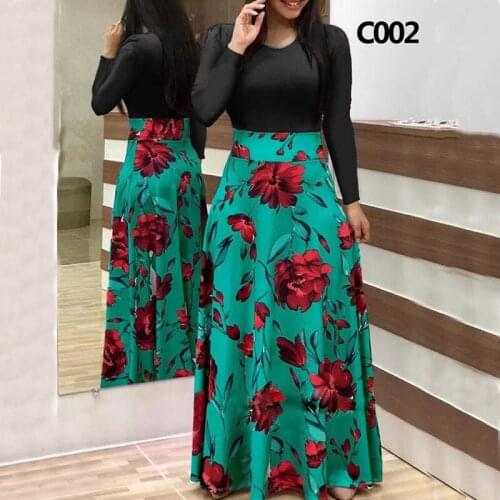 Spring Autumn For Womens Dress 2021 Casual Long Sleeve O-neck Tunic Patchwork Dresses Elegant Fashion Floral Print Maxi Vestidos