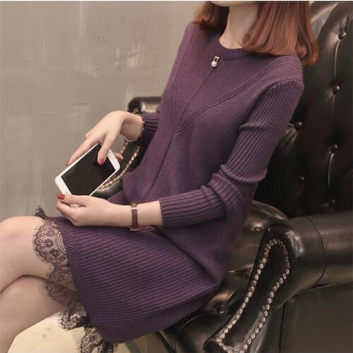 2020 Korean Winter Sweater Dress 4 Colors Casual Stripe Knitted Dress Fish Tail Woman Sweater Dress Women