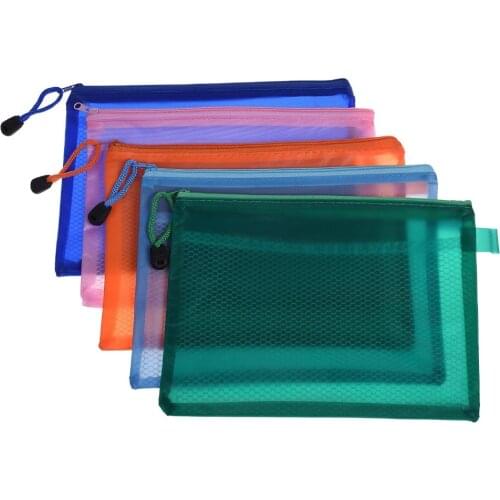 1Pc Random Color Plastic Double Layer A5 Paper Document File Bill Zipper Bag Pencil Pouch