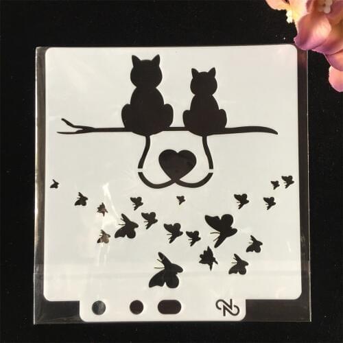 1Pcs Lover Cat Heart DIY Layering Stencils Wall Painting Scrapbook Coloring Embossing Album Decorative Paper Card Template