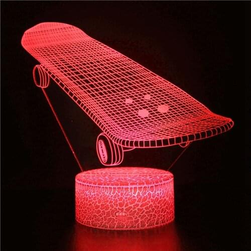 3D skateboarding enthusiasts night light Cool creative four-wheeled skateboard bedroom desktop home decoration LED birthday gift
