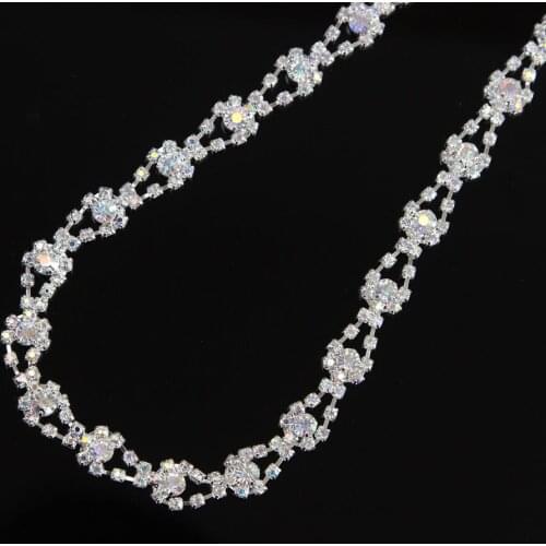 5Yards AB Rhinestone Trim Clear Crystals Trimming Applique Sewing Crafts Banding Wedding Dress