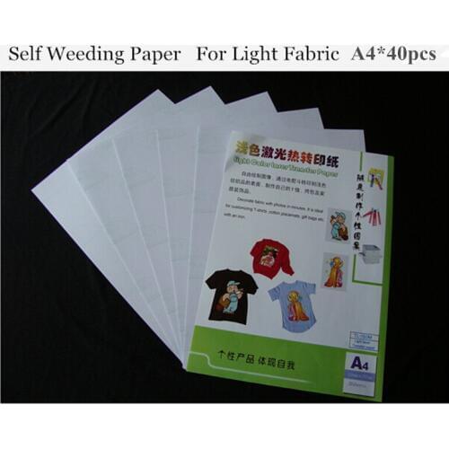 A4*40pcs) Laser Heat Transfer Paper (8.3*11.7 inch) Self Weeding Paper For Light Color T shirt only Thermal Transfers Papel