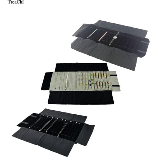 Velvet Bracelet Jewelry Organizer Case Foldable Stud Chain Necklace Watch Earrings Ring Jewelry Display Storage Travel Roll Bag
