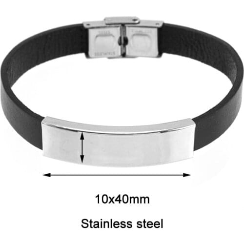 10pcs Risul Personalized print blank Leather Bracelet Stainless Steel safe Clasp Male Bangles Fathers jewelry Gift wholesale