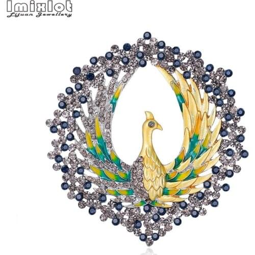 Mulitcolor Big Enamel Peacock Brooch For Women Fashion Brooch Pin Crystal Rhinestone Brooches And Pins Scarf Clip Jewelry