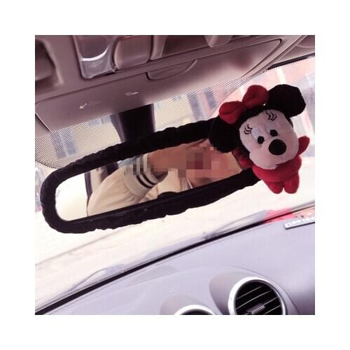 Rearview mirror cover New cute bear rabbit chicken rear view mirror set cute cartoon mirror safety belt cover car interior