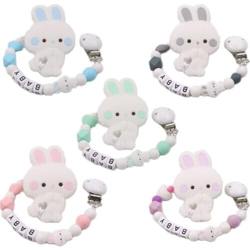Child Baby Pacifier Chain Clip Silicone Cartoon Rabbit Teether Teething Soother K1KC