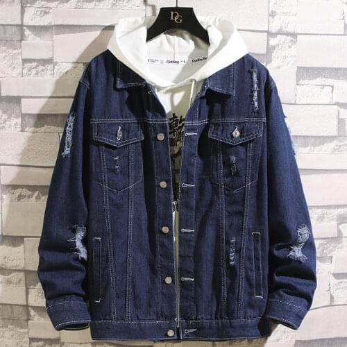 Denim Jean Jacket Mens Spring Autumn Tide All-match Cargo Coat Tops Trend Fashion Ripped Hiphop Streetwear Mens Vintage Clothes