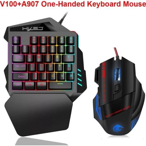 Gaming Keyboard Single hand One-Handed Mechanical RGB Backlit Portable Mini Gaming Keypad Mouse Set for PC PS4 Xbox PUBG Gamer