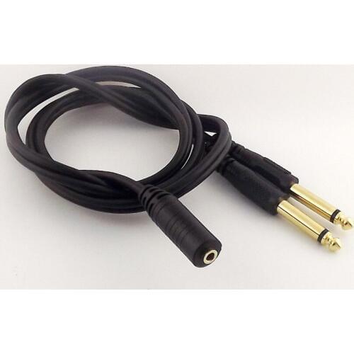 1pc Gold 3.5mm Stereo Female to 2x 6.35mm Mono Male TRS Adapter Audio Splitter Cable 1m/1.5m