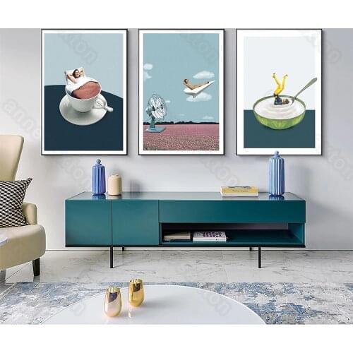 Modern Style Canvas Painting Cartoon Art Pictures Figures Lying On Ice Cream Jellyfish Coffee Poster for Home Rooms Wall Decorat