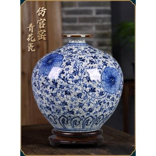 Jingdezhen Ceramic Vase Antique Imitation Chinese Style Home Living Room Flower Arrangement Blue and White Porcelain Vase