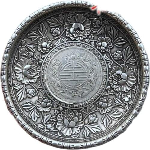 China old Carved Tibetan silver writing-brush washer ornaments plates