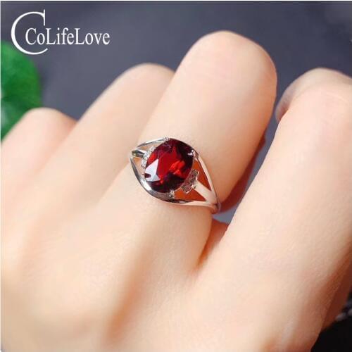 CoLife Jewelry 100% Natural Garnet Ring 7mm*9mm VVS Grade Garnet Silver Ring 925 Silver Garnet Jewelry Fashion Crystal Ring