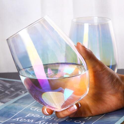 Colorful Crystal Glass Wine Cup Water Mug Beer Mug Ins Rainbow Bar Whiskey Cocktail Creative Juice Hot Drink Cups Drinkware 1pcs