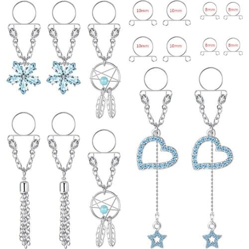 Variety of mixed blue fake breast ring set puncture stainless steel screw fake breast ring set water drop puncture jewelry