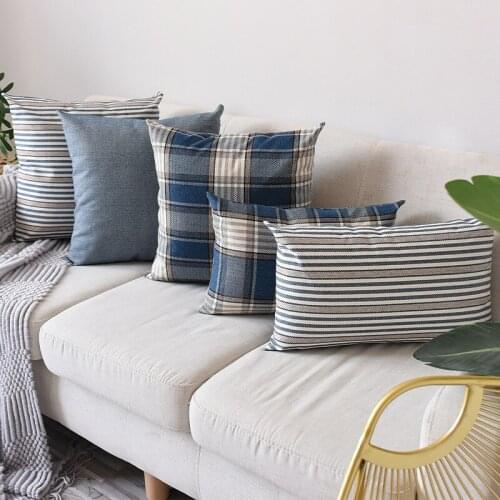 Nordic Linen Cotton Pillowcover Striped Grid Throw Cushion Cover Living Room Decoration Sofa Office Camp Waist Pillowcase 40812