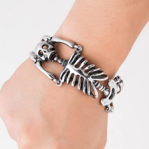 2018 New Hyperbole Spring-Clasps Stainless Steel Skull Cuff Bracelets as men gift