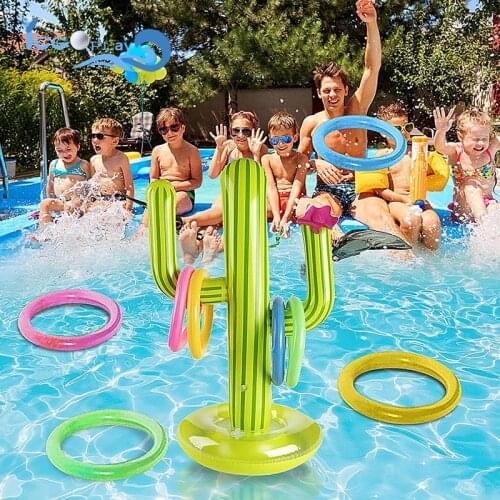 Upgrade 100% PVP Adult children Outdoor Swimming Inflatable Cactus Ring Toss Game Beach party supplies Set Floating Pool Toys
