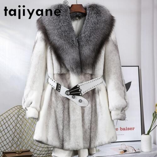 Tajiyane Winter Coats Women 2020 Real Fur Coat Woman Natural Mink Fur Jacket Female Fox Fur Collar Hooded Jackets Casaco TN1367
