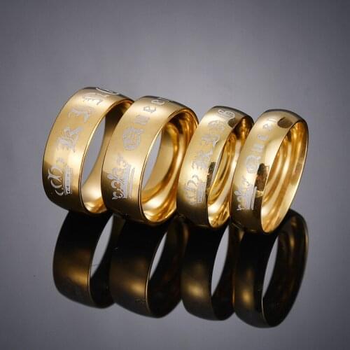 Gold Crown Couple Ring Stainless Steel Her King His Queen Wedding Bands Anniversary Jewelry Promise Ring For Lover 5-13