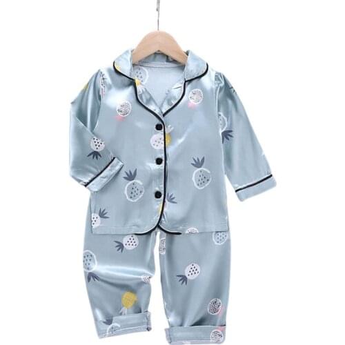 Autumn Winter Kids Boys Girls Pajamas Sets Print Long Sleeve Tops+Pants 2PCS Silk Sleepwear Baby Children Clothing Homewear