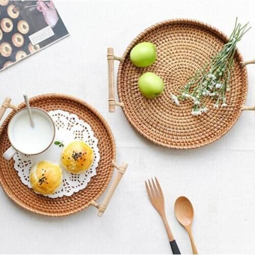 Cutelife Nordic Ins Handmade Fruit Basket Tea Tray Rattan Weaving Bread Storage Tray Organizer For Kitchen Food Home Decor Shelf