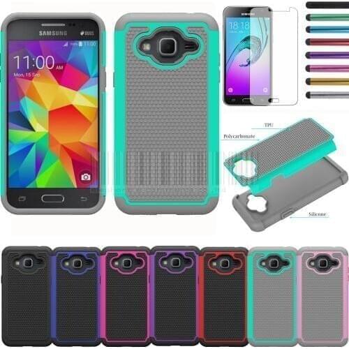 Mix Color Heavy Duty Armor Silicone Hard Case Cover With Films+Stylus For Cricket Samsung Galaxy Amp Prime
