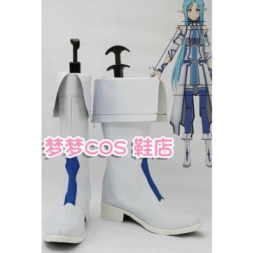 Japanese Anime Sword Art Online SAO Asuna Yuuki Cosplay Boots Shoes Asuna Blue White Boots Costume Accessories