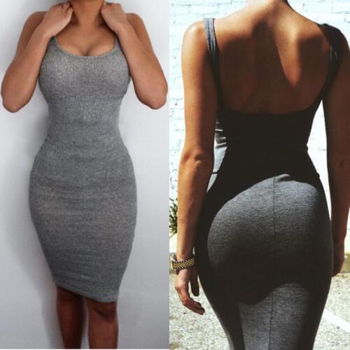 Sexy Women Base Dress Summer Bandage Slim Bodycon Party Sleeveless Backless Vest Mini Dress Casual