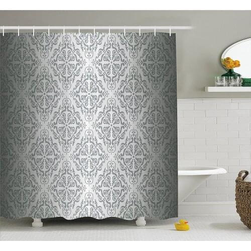 Silver Shower Curtain Vintage Mandala Baroque Patterns Monochrome Victorian Antique Ornaments Retro Damask Bath Curtains