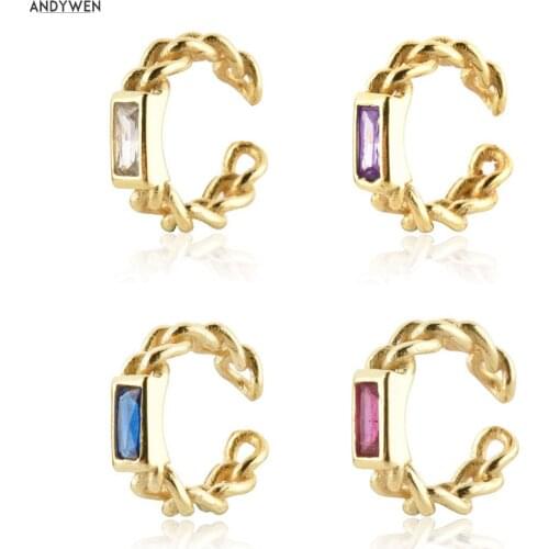 ANDYWEN 925 Sterling Silver 8.5MM Rainbow Zircon Ear Cuff Earring Piercing No Piercing Clips Luxury Colorful Jewelry Fine Jewels