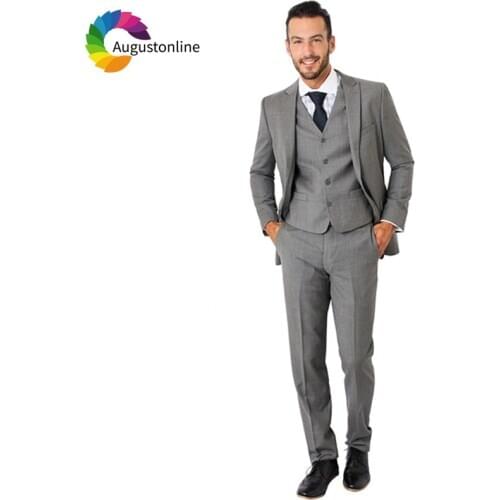 Grey 2019 Slim Fit Business Men Suits For Wedding Bridegroom Groom Costume Prom Formal Tuxedo Best Man Blazer Traje Hombre 3Pics